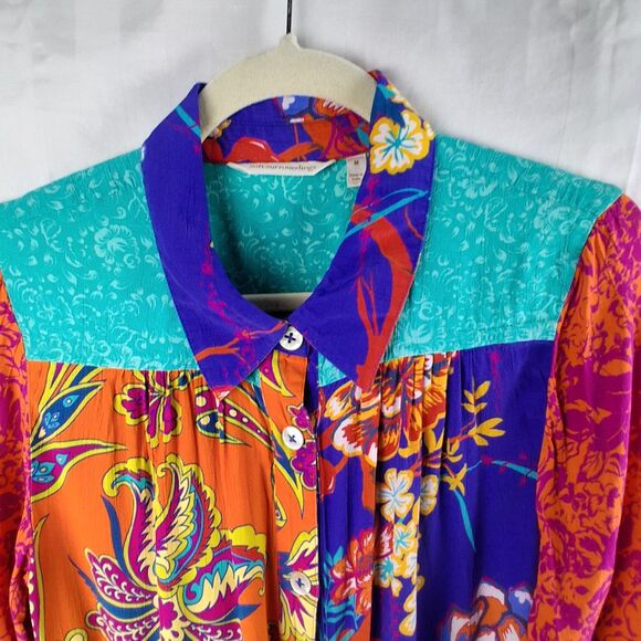 Soft Surrounding Multicolor Multi-print Button Front Shirt w/Embroidery Size M - Picture 2 of 10